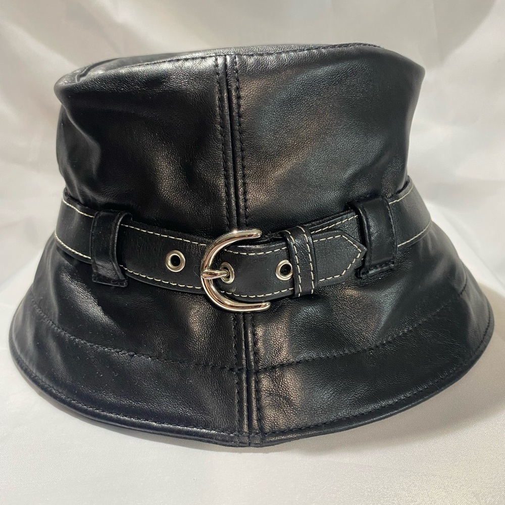 NWOT Coach Black Leather Bucket Hat
